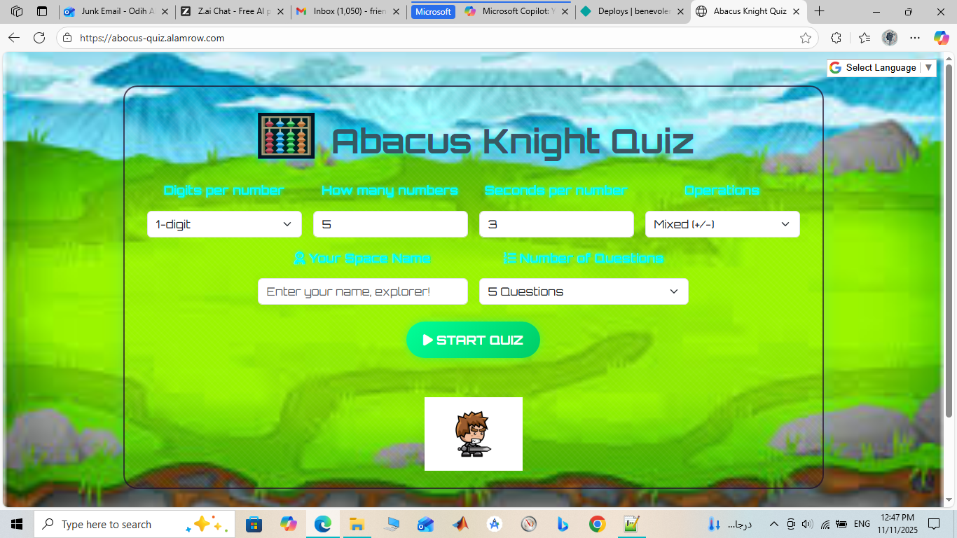 Abacus Knight Quiz